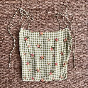 NWT Reformation 'Lupe' Floral-print Gingham Crepe Camisole | Size 4